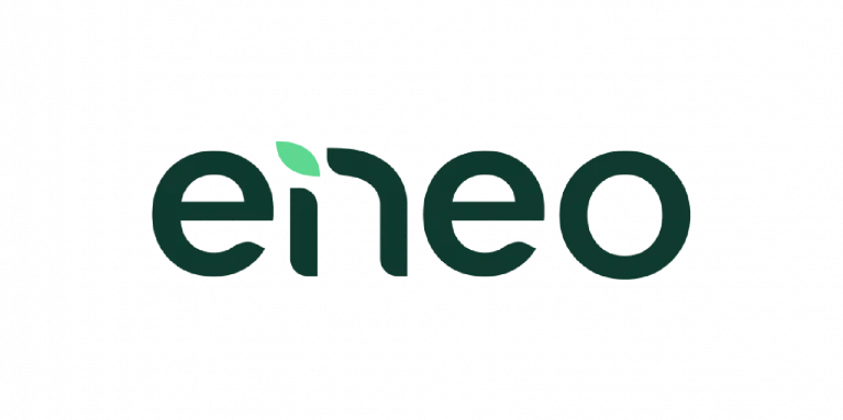 Logo von Eneo in dunkelgrün mit einem grünen Blatt über dem 'i'