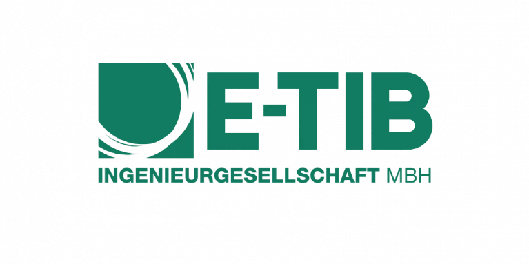Logo der E-TIB Ingenieurgesellschaft mbH mit stilisiertem grünen Kreis