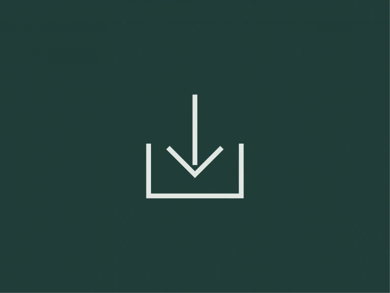 Einfaches Symbol eines weißen Download-Pfeils auf dunkelgrünem Hintergrund