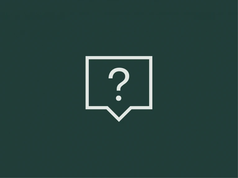 Icon of a question mark in a white box on dark green background