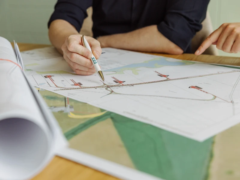 Person is working with a map